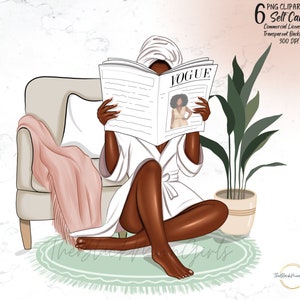 Clipart de mujer negra de autocuidado: pegatinas para agenda (archivos PNG)
