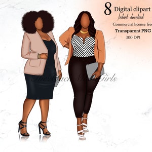 Black Girl Clipart, Curvy Girl Clipart, Black Woman Clipart, Fashion Planner Clipart, African American Fashion Clipart, Plus Size Clipart