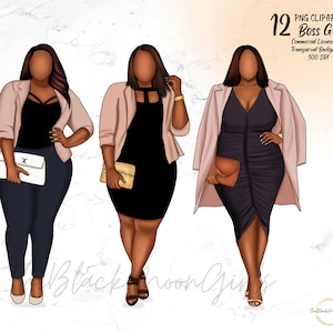 Black Girl Boss Clipart, Curvy Girl Clipart, Black Woman Clipart, Fashion Planner Clipart, African American Fashion Plus Size Clipart