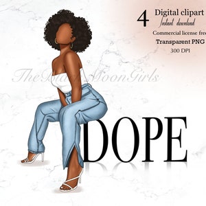 Cool Black Girl Clipart, Cool Fashion Girl Clipart, Black Girl Sitting Clipart, Black Girl Clipart for Planner/Sticker