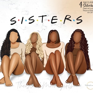 Sisterhood Clipart, Sisters Love Clipart, Friends Clipart, Black Girl Sisters Clipart, Clipart for Journal/Sticker/Planner/Digital Download