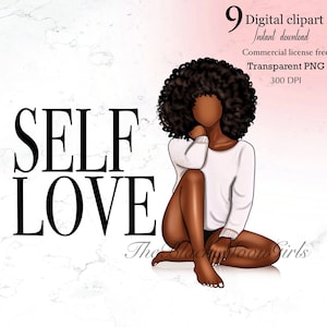 Clipart de mujer negra: Ilustraciones de moda con amor propio (Descarga digital PNG)