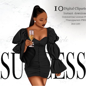 Beautiful Black Girl Clipart, Black Girl Success Clipart, Black Woman Digital Sticker, Fashion Planner Clipart