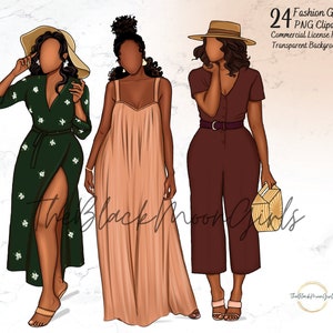 Black Girls Fashion Clipart, Black Girl Magic Clipart, Black Women Clipart, Black Girl Fashion PNG, Black Girl Sticker/Planner/Journal/Print