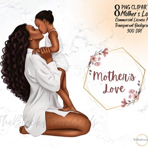 Mother’s Love Clipart, Black Mom clipart, Black Mother Clipart, Children Clipart, Mother Son Daughter Clipart, Mother&#39;s Day Clipart