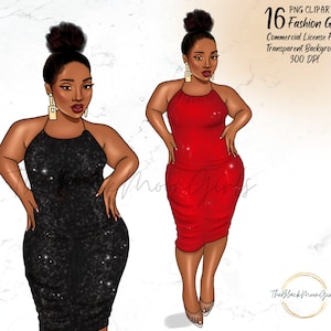 Curvy Girl Fashion Clipart, Fashion Girl Clipart, Black Woman clipart, African American Fashion Clipart, Lady Boss Clipart/Sticker/Journal