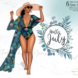Summer Girl Clipart, Black Summer Girl clipart, African American Girl in Summer Outfit Clipart, Black Woman clipart, Summer Planner Clipart