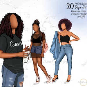 Cool Fashion Girl Clipart, Cool Black Girl Clipart, Black Girl Fashion Clipart, Afro Fashion Girl, Black Girl Clipart for Sticker/Planner