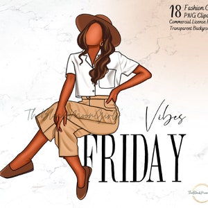 Black Girl Fashion Clipart, Black Girl Magic Clipart, Black Women Clipart, Friday Planner Girl, Black Girl PNG Sticker/Planner/Journal/Print