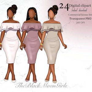 Black Girl in Partywear Clipart, Black Girl clipart, Fashion Planner Clipart, African American Fashion Clipart, Black Woman Clipart,