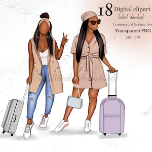 Travel Girl Clipart, Summer Girl Clipart, Girl on Vacation Clipart, Traveler Girl Clipart, Black Girl Clipart, African American Clipart