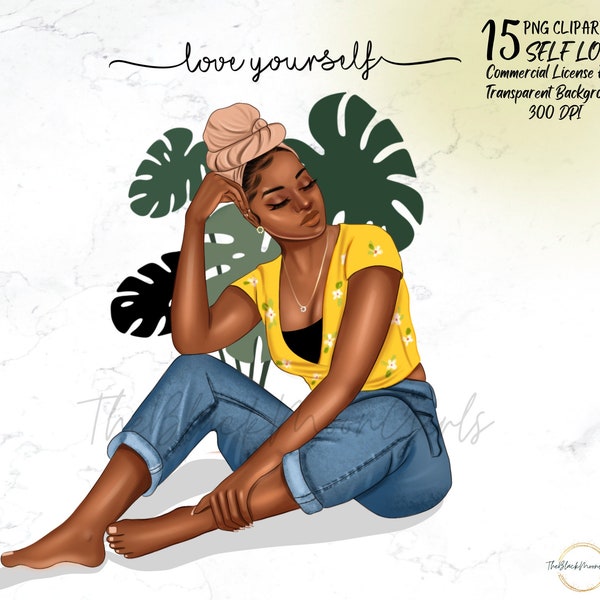 Self Love Clipart, Black Girl Clipart, Black Woman Fashion Clipart, African American Fashion Clipart, Black Girl Clipart for Planner/Sticker