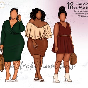 Plus Size Black Girl Fashion Clipart, Black Girl Magic Clipart, Black Women Clipart, Black Girls PNG, Plus Size Girl Sticker/Planner/Journal