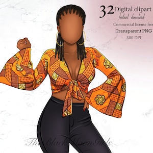 Girl in Floral Top Clipart, Black Girl Clipart, Black Woman Clipart, Fashion Planner Clipart, African American Fashion Clipart