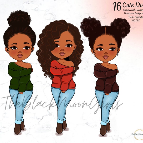 Chibi Dolls PNG Clipart, Children Clipart, Cute Kid Girl PNG, Hair Clipart, Fashion Kid Clipart, Black Girl Doll PNG, Fashion Girl Clipart