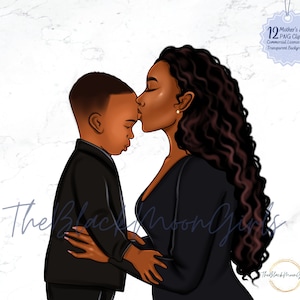 Mother’s Love Clipart, Black Mom clipart, Black Mother and Son Clipart, Mama Clipart, Mother Son Daughter PNG, Mother&#39;s Day Clipart, Planner