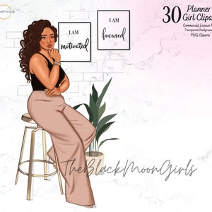 Black Girl Motivational Clipart, Black Girl Clipart, Black Women Clipart, Fashion Girl Clipart, Black Girl Magic PNG Clipart Planner/Sticker