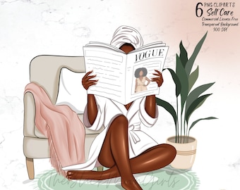 Self Care Clipart, Black Girl Clipart, Black Woman Clipart, Black Girl Clipart for Planner/Sticker, African American Fashion Clipart