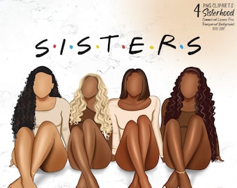 Sisterhood Clipart: Black Girl Sisters, Friends Illustration (Digital Download)