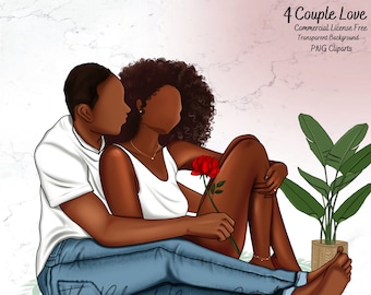 Clipart de pareja negra: San Valentín PNG/Pegatina (Descarga digital)