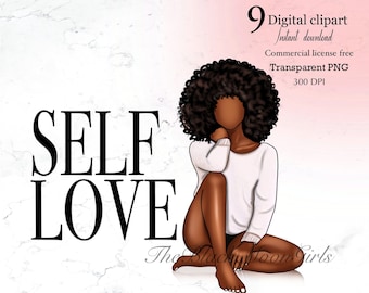 Black Girl Clipart, Self Love Clipart, Black Woman Clipart, Fashion Planner Clipart, African American Fashion Clipart