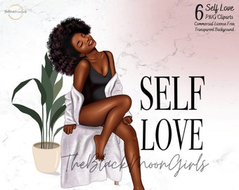 Self Love Clipart, Black Girl Clipart, Black Women Clipart, Fashion Girl Clipart, African American Fashion Girl PNG for Planner/Sticker