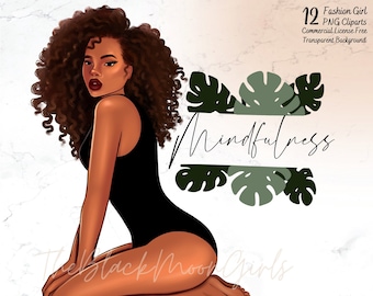 Black Fashion Girl Clipart: African American PNG Graphics (Digital Download)