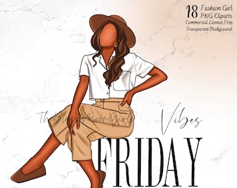 Black Girl Fashion Clipart: Planner/Journal PNG Stickers (Digital Download)