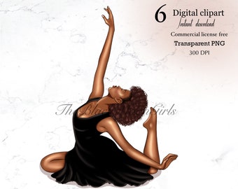 Black Girl Yoga Clipart, Fitness Clipart, Yoga Woman Clipart, Yoga Pose Clipart, African American Clipart