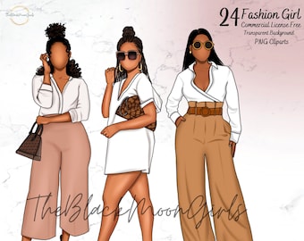 Black Girl Fashion Clipart: Planner & Print Designs (PNG)