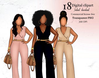 Black Woman Fashion Clipart: Curvy Girl Street Style (PNG Digital Download)