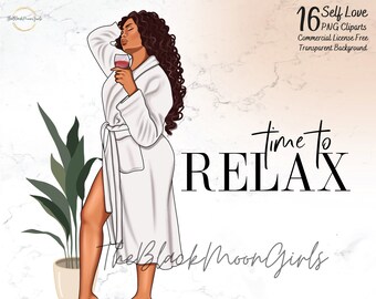 Clipart fille noire, amour de soi : planificateur autocollants PNG (téléchargement numérique)