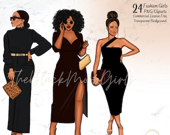 Black Girl Fashion Clipart: PNG Stickers for Planner/Journal (Digital Download)