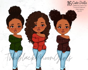 Chibi Dolls PNG Clipart, Children Clipart, Cute Kid Girl PNG, Hair Clipart, Fashion Kid Clipart, Black Girl Doll PNG, Fashion Girl Clipart