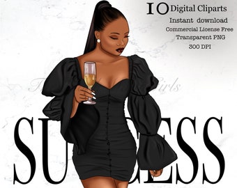 Clipart Black Girl: digitale png-sticker modevrouw (300 dpi)