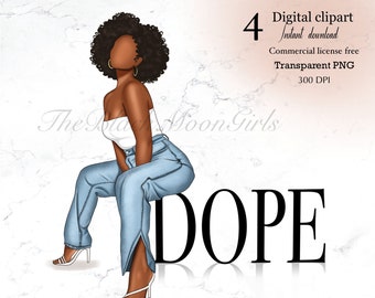 Cool Black Girl Clipart, Cool Fashion Girl Clipart, Black Girl Sitting Clipart, Black Girl Clipart for Planner/Sticker