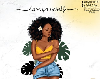 Self Love Clipart, Black Girl Clipart, African American Fashion Clipart, Black Woman Clipart, Black Girl Clipart for Planner/Sticker