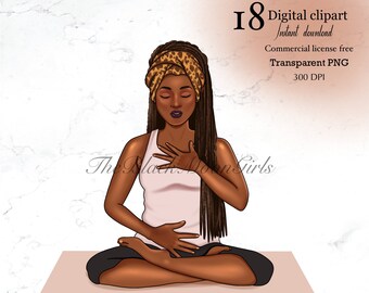 Black Woman Yoga Clipart: Calming Pose PNG (Digital Download)