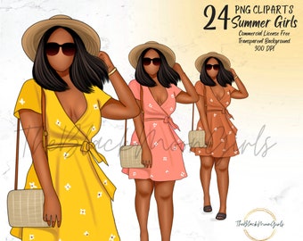 Summer Girl Clipart: African American Woman in Summer Outfit (PNG Digital Download)