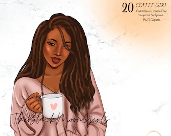 Black Woman Winter Fashion Clipart: Coffee Girl PNG (Digital Download)