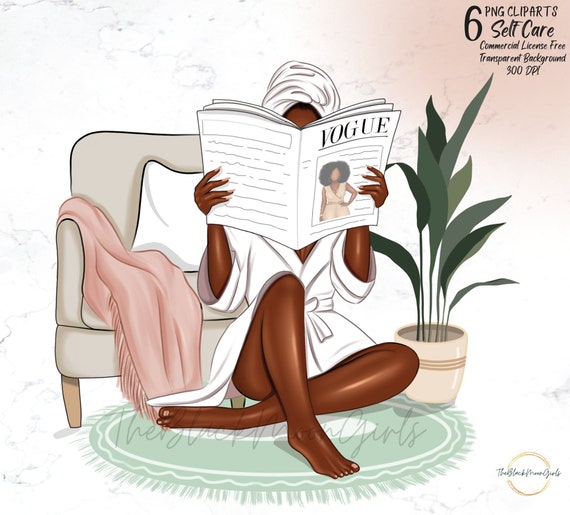 Self Care Black Woman Clipart: Planner Stickers (PNG Files)
