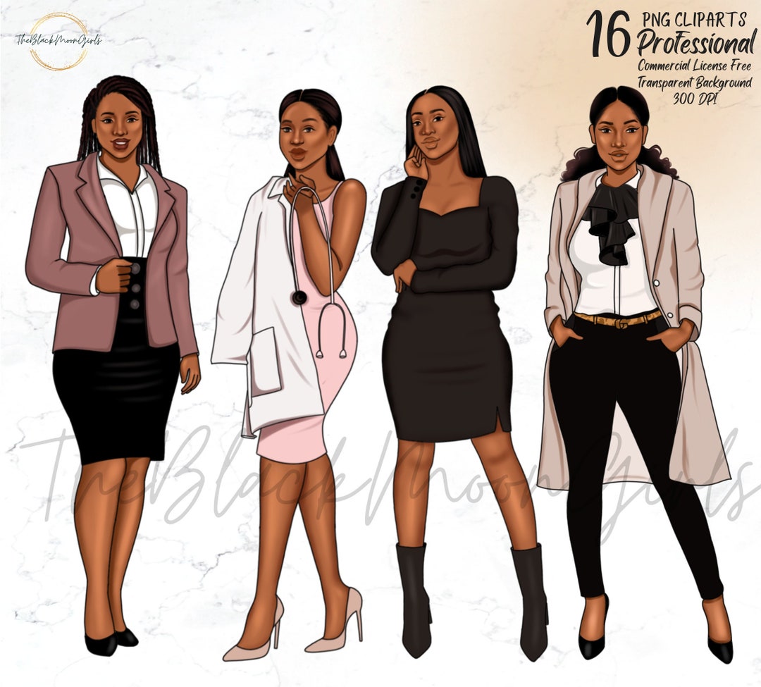 Professional Black Woman Clipart: Fashion Planner Illustrations (PNG ...