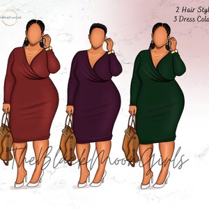 Plus Size Black Girl Fashion Clipart, Black Girl Magic Clipart, Black ...