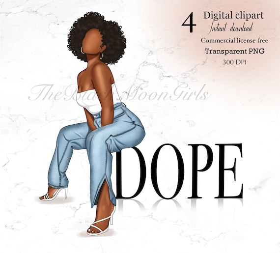 Cool Black Girl Clipart, Cool Fashion Girl Clipart, Black Girl Sitting Clipart, Black Girl Clipart for Planner/Sticker