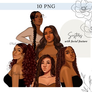 Sisterhood Clipart, Sisters Love Clipart, Friends Clipart, Black Girl Sisters Clipart, Clipart for Journal/Sticker/Planner/Digital Download