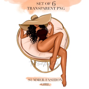 Summer Girl With Hat Clipart, Summer Girl Clipart, African American Girl in Summer Outfit Clipart, Black Woman clipart, Black Girl clipart