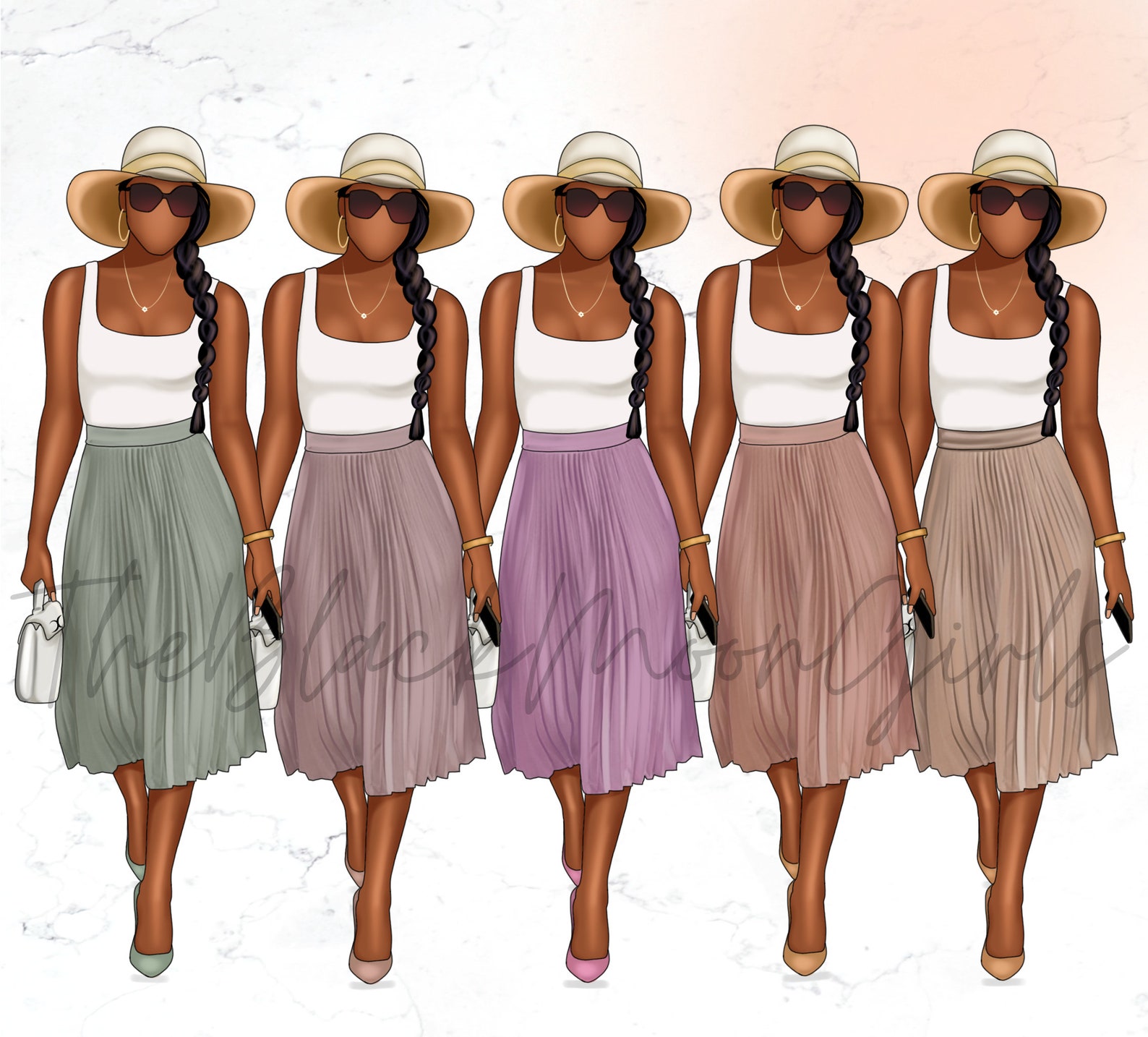 Summer Girl With Hat Clipart Summer Girl Clipart African - Etsy