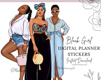 Black Girl Summer Fashion Clipart: Planner Stickers (PNG)