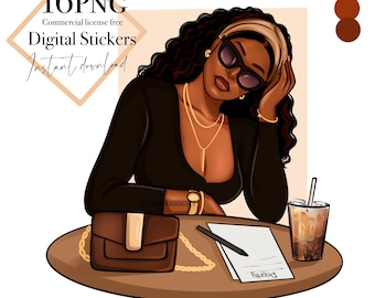 Black Girl Clipart: Boss Woman Fashion Stickers (PNG Digital Download)
