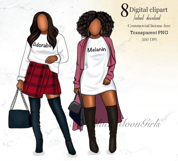 Black Girl Winter Fashion Clipart: Planner Girl PNG (Digital Download)